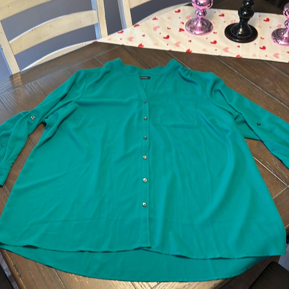 Lands End Banded Collar Blouse.  Size 3X. Green.